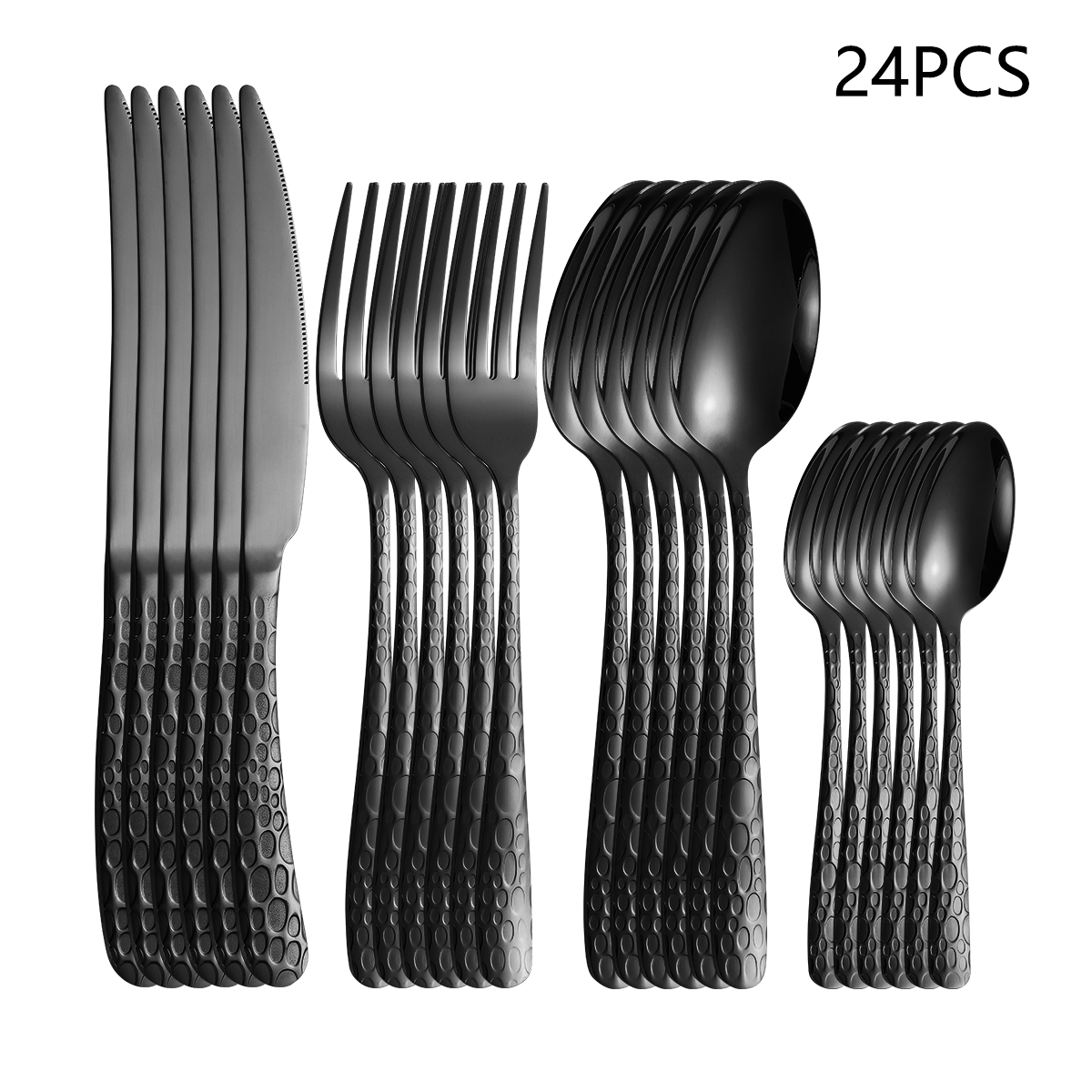 Kitchen Appliances Combo - 4/6/16/24pcs Black Stainless Steel Cutlery Knife,